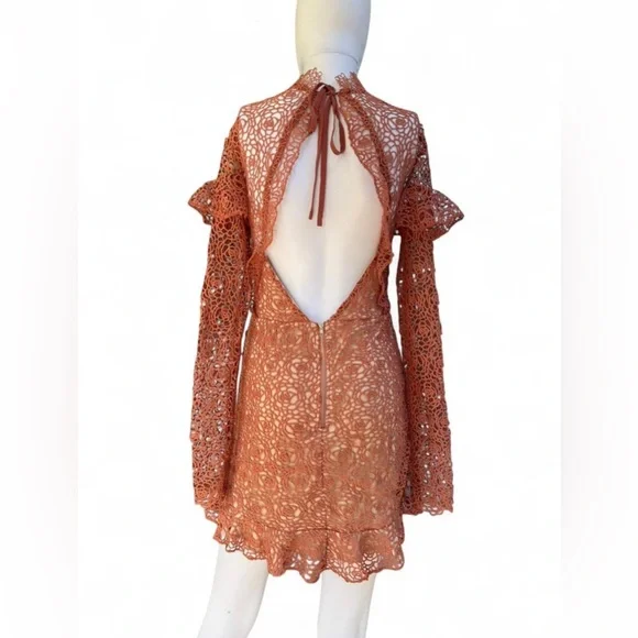 Lace Mini Dress | Open Back Long Sleeve | Size Medium - Picture 4 of 5
